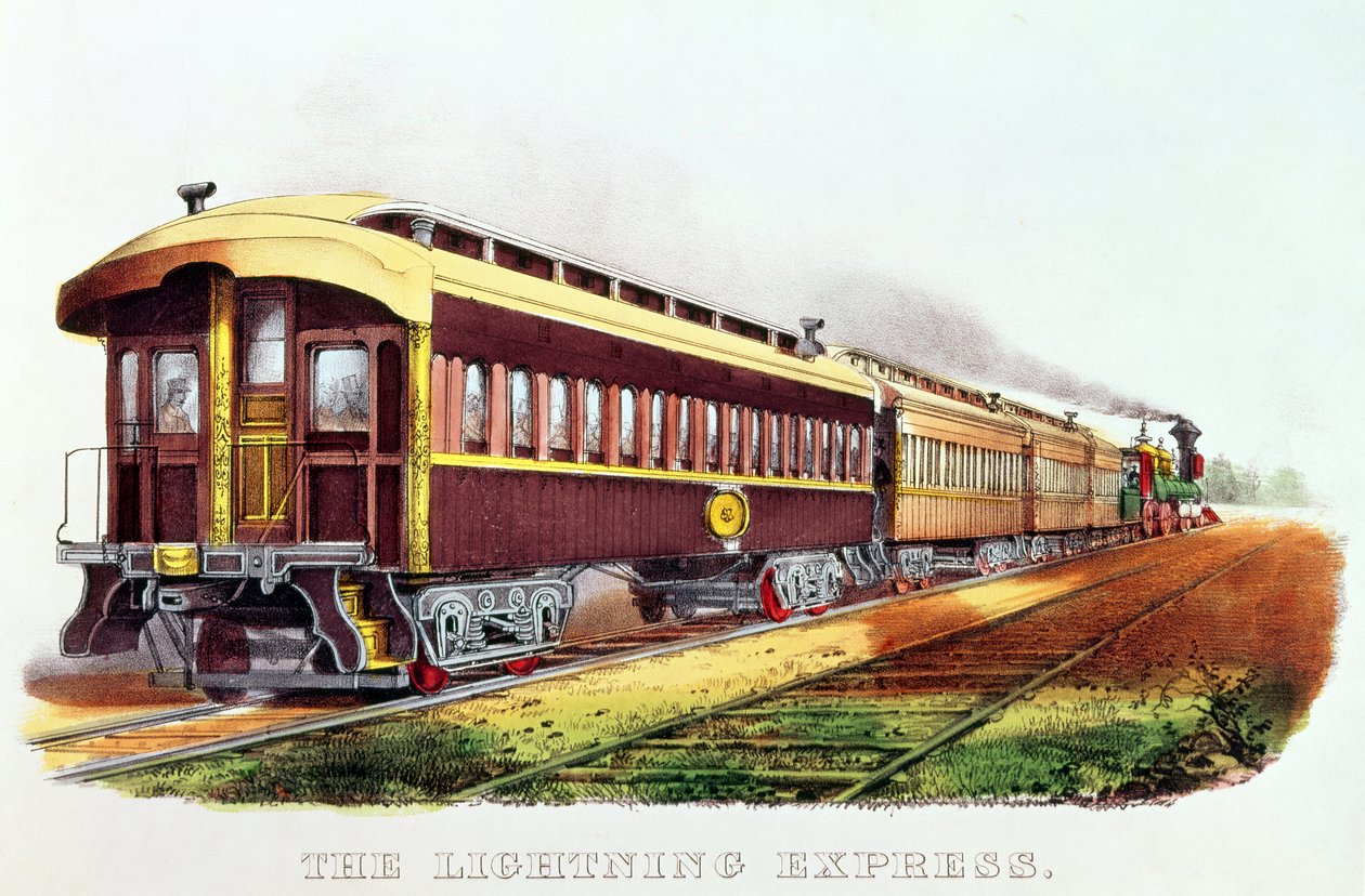Der Blitz-Express, veröffentlicht von Nathaniel Currier (1813-88) und James Merritt Ives (1824-95) von American School