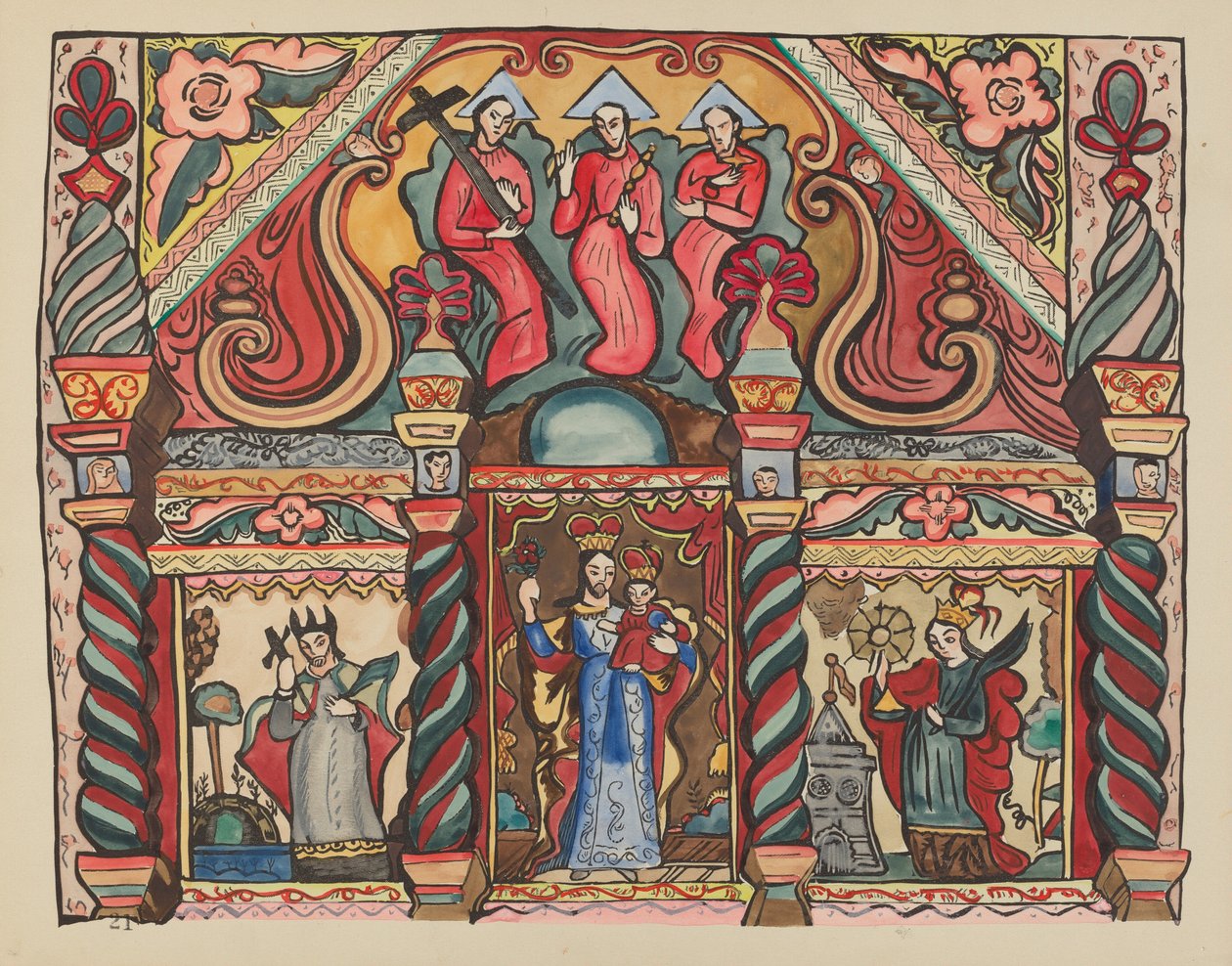 Tafel 21: Hauptaltar: Aus dem Portfolio "Spanische Kolonialdesigns von New Mexico" von American 20th Century