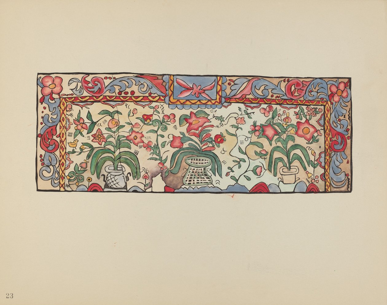 Tafel 23: Malerei auf Hirschleder: Aus dem Portfolio "Spanische Kolonialdesigns von New Mexico" von American 20th Century