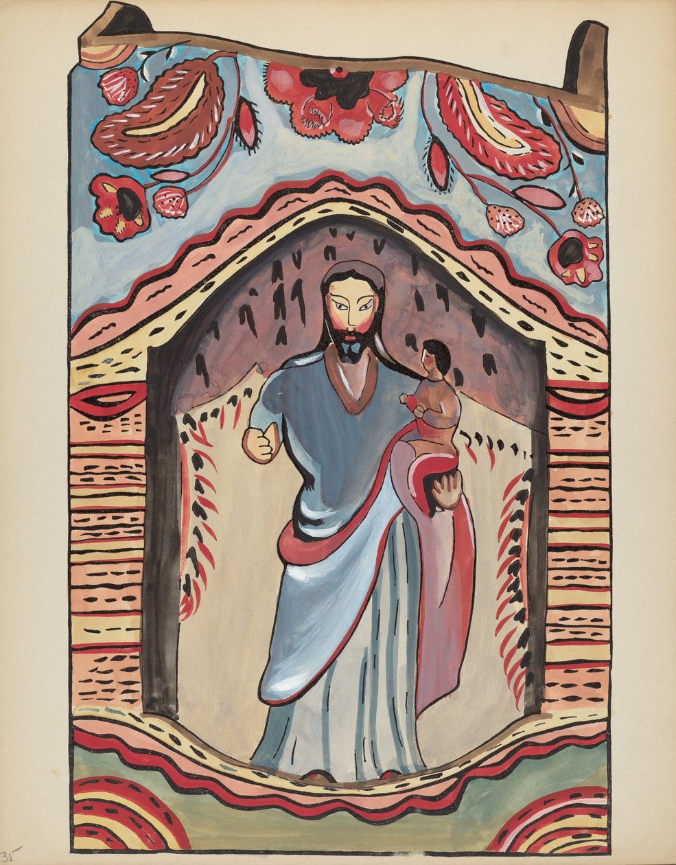 Tafel 35: Heiliger Josef in Holz-Nische: Aus dem Portfolio "Spanische Kolonialdesigns von New Mexico" von American 20th Century