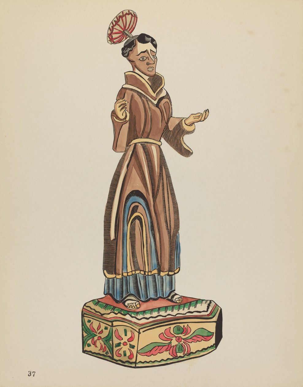 Tafel 37: St. Anthony Bulto: Aus dem Portfolio "Spanische Kolonialdesigns von New Mexico" von American 20th Century