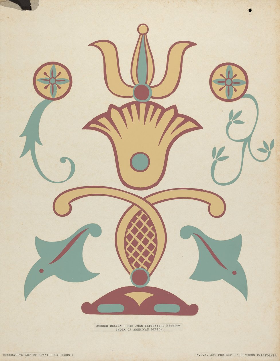 San Juan Capistrano Missionsranddesign aus dem Portfolio "Dekorative Kunst des spanischen Kaliforniens" von American 20th Century