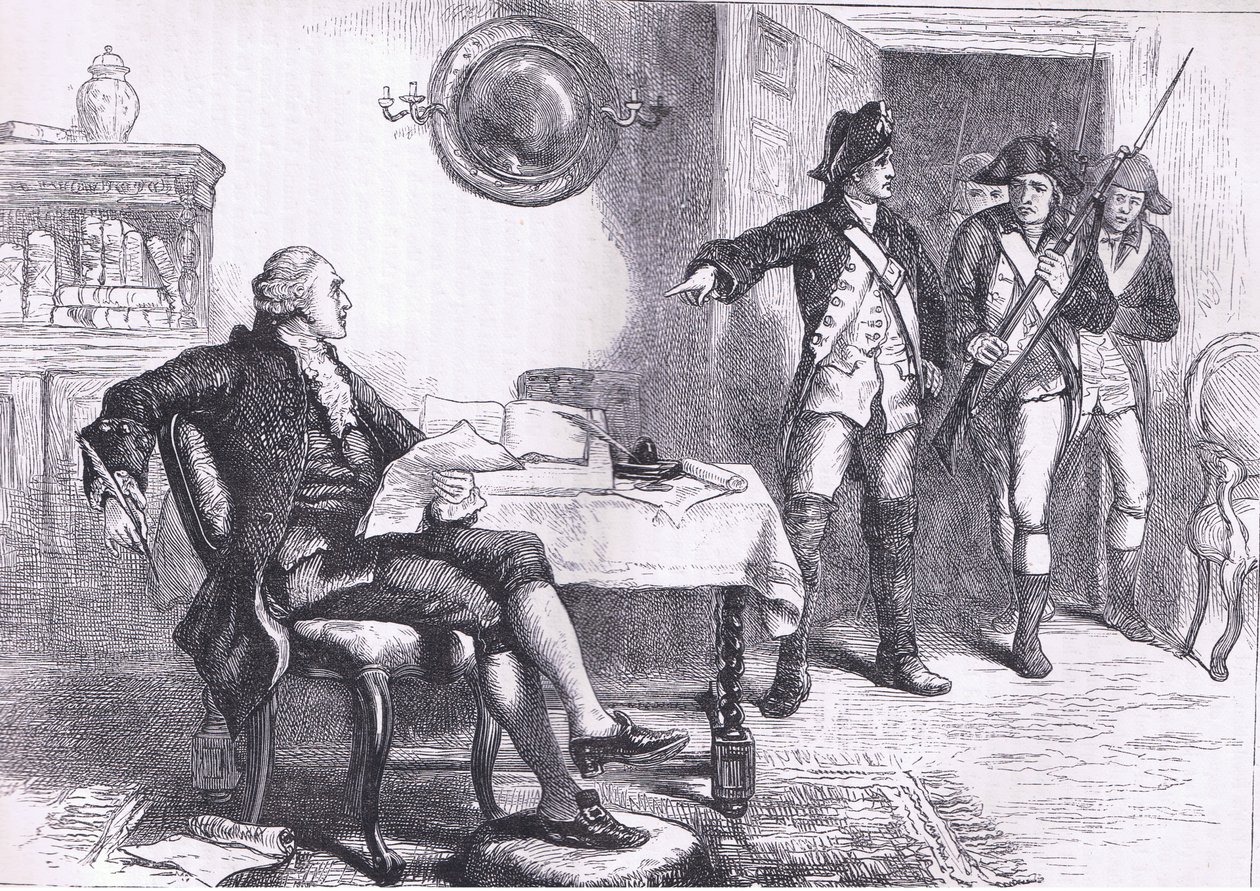 Verhaftung von William Franklin, Illustration aus Cassells Geschichte der Vereinigten Staaten, veröffentlicht von Cassell, Petter & Galpin, ca. 1900 (Litho) von American English school