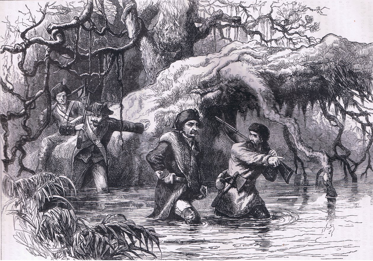 Clarke und seine Soldaten überqueren den Wabash, Illustration aus Cassells Geschichte der Vereinigten Staaten, veröffentlicht von Cassell, Petter & Galpin, ca. 1900 (Lithografie) von American English school