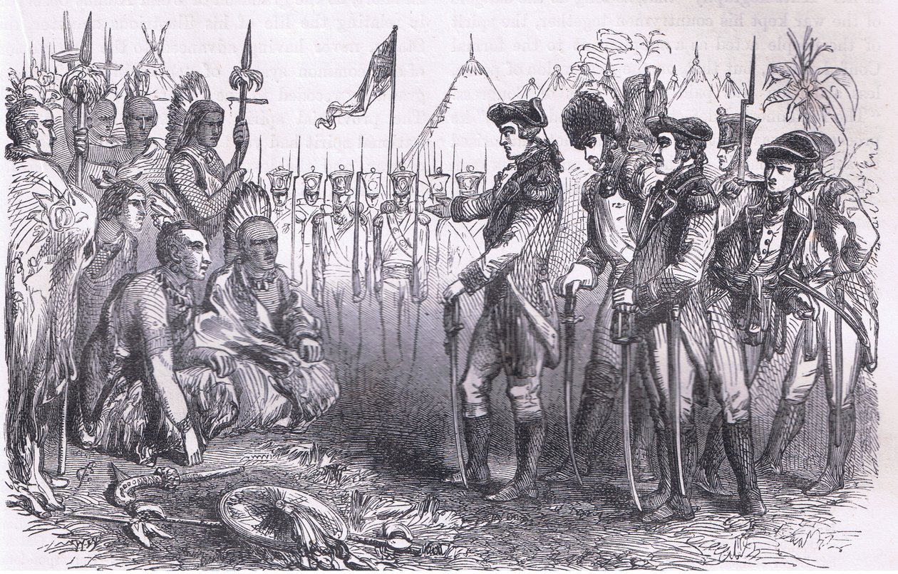 General Burgoyne spricht zu den Indianern, Illustration aus Cassells Geschichte der Vereinigten Staaten, veröffentlicht von Cassell, Petter & Galpin, ca. 1900 (Lithografie) von American English school
