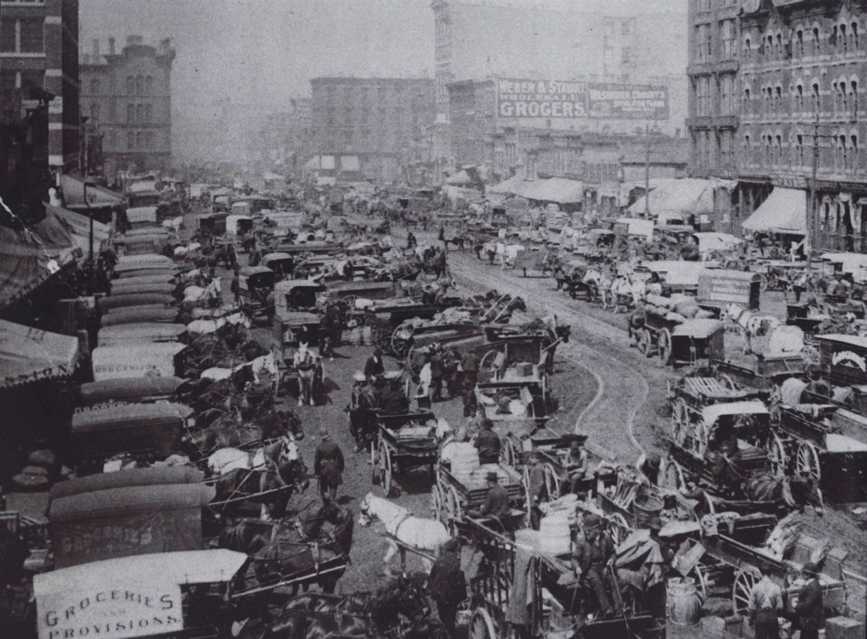 Haymarket Square voller Pferdekutschen, Chicago von American Photographer