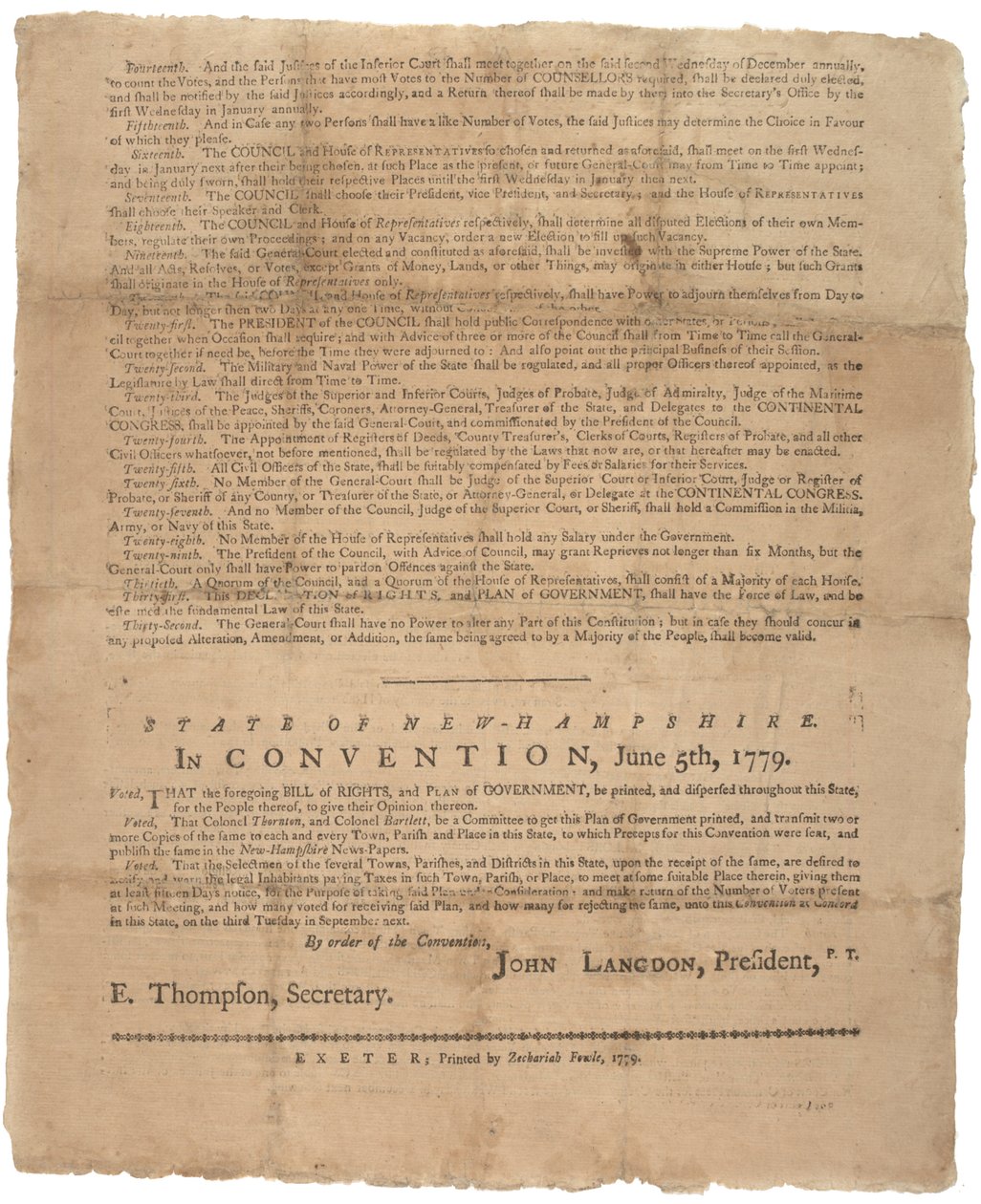 Eine Erklärung der Rechte und ein Plädoyer für die Regierung des Staates New Hampshire, 1779 von American School