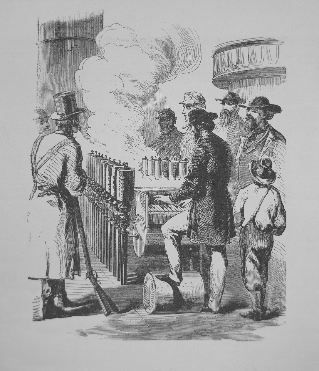 Eine dampfbetriebene Calliope, verwendet auf amerikanischen Dampfschiffen, ca. 1870 von American School