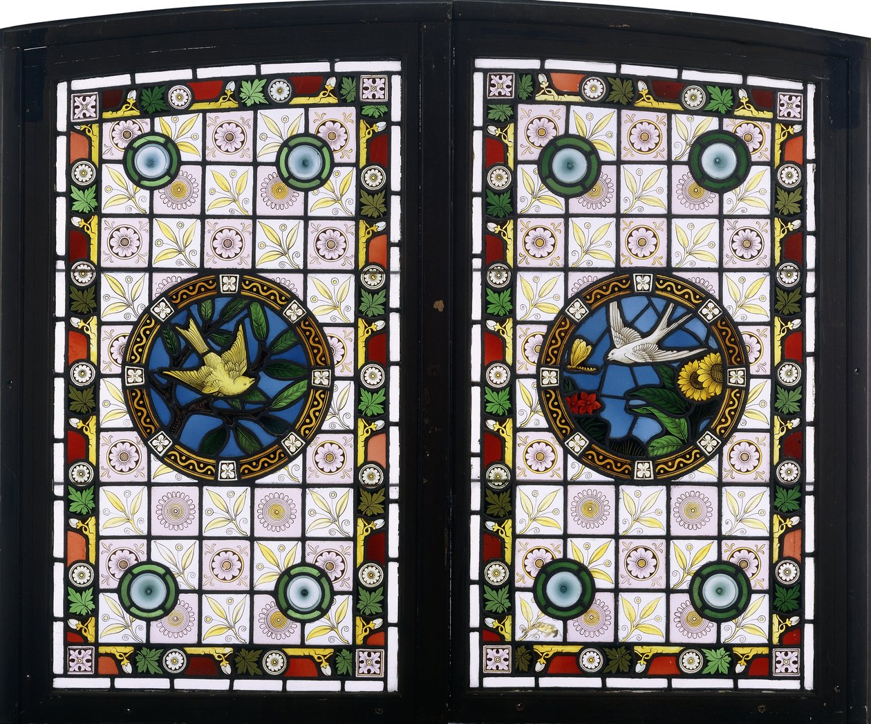 Ein Paar Bleiglasfenster, ca. 1890 von American School