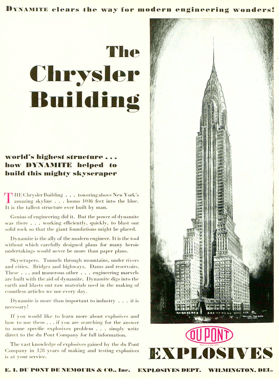 Werbung mit dem Chrysler Building, aus dem DuPont Magazin, Mai 1930 von American School