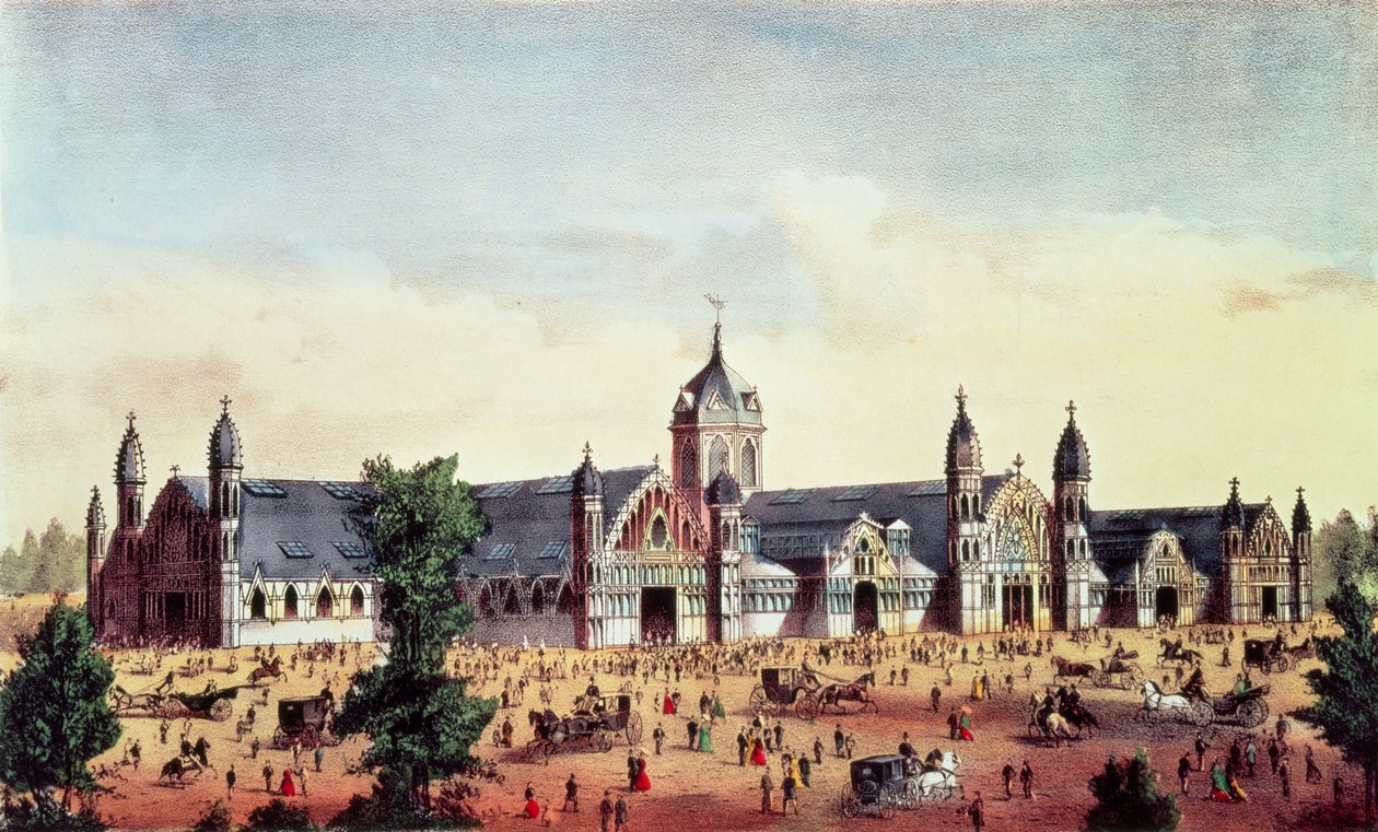 Agricultural Hall, Grand United States Centennial Exhibition, Fairmount Park, Philadelphia, veröffentlicht von Currier und Ives, 1876 von American School