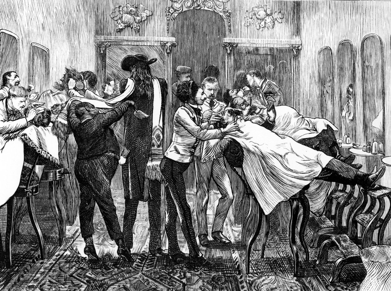 Friseursalon in New York, 1870 von American School