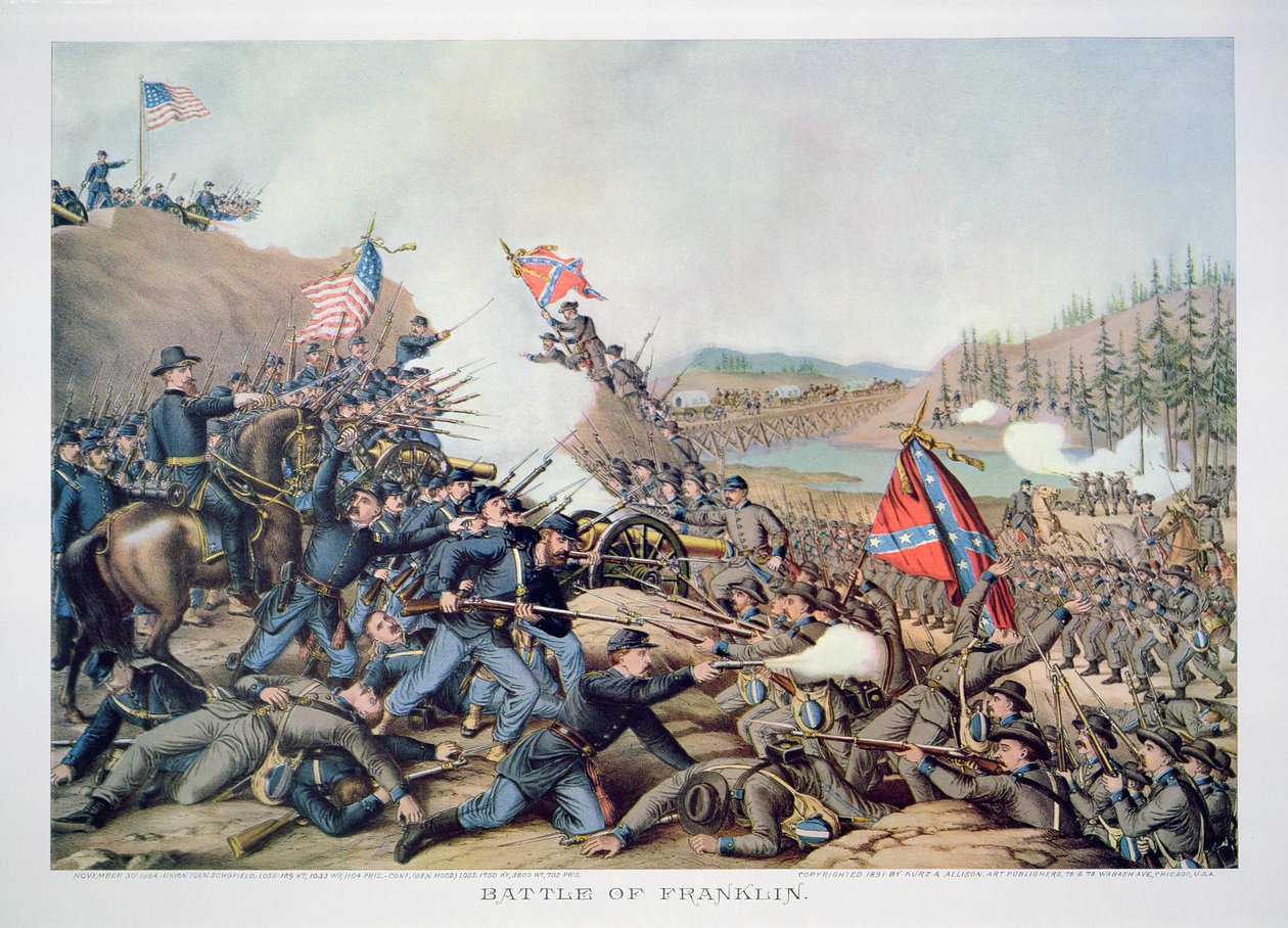 Schlacht von Franklin, 30. November 1864, graviert von Kurz & Allison von American School