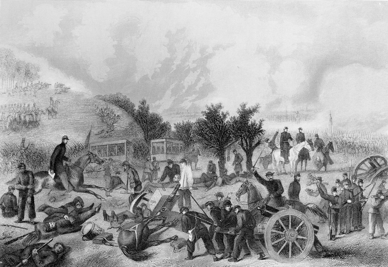 Schlacht von Gettysburg, Pennsylvania 1863, gedruckt in The History of the United States, 1866 von American School