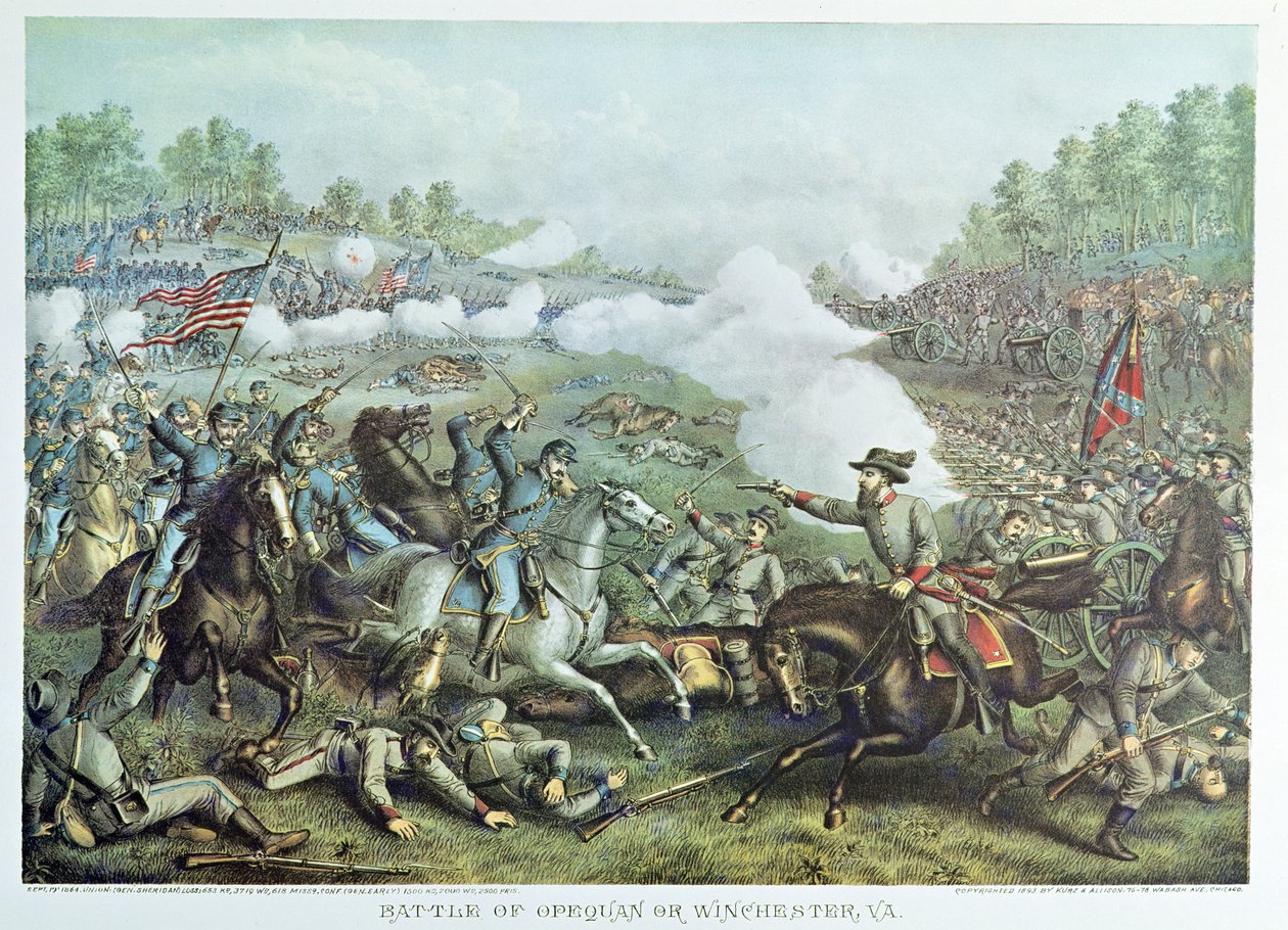 Schlacht von Opequan oder Winchester, Virginia, graviert von Kurz & Allison von American School