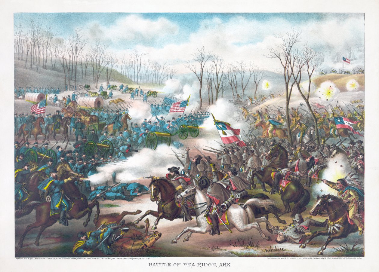 Schlacht von Pea Ridge, Arkansas, veröffentlicht von Kurz & Allison, 1889 von American School