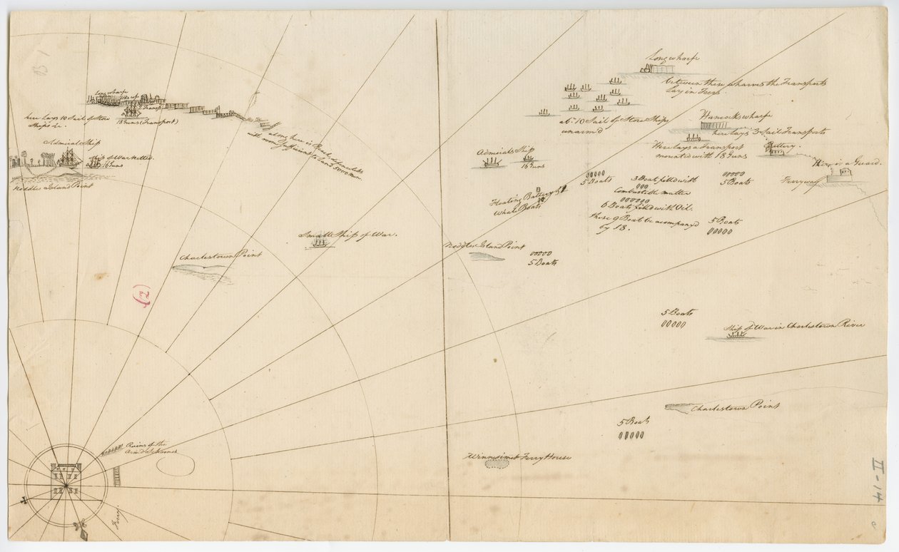 Schlachtplan für die Belagerung des Bostoner Hafens, ca. 1775-1776 von American School