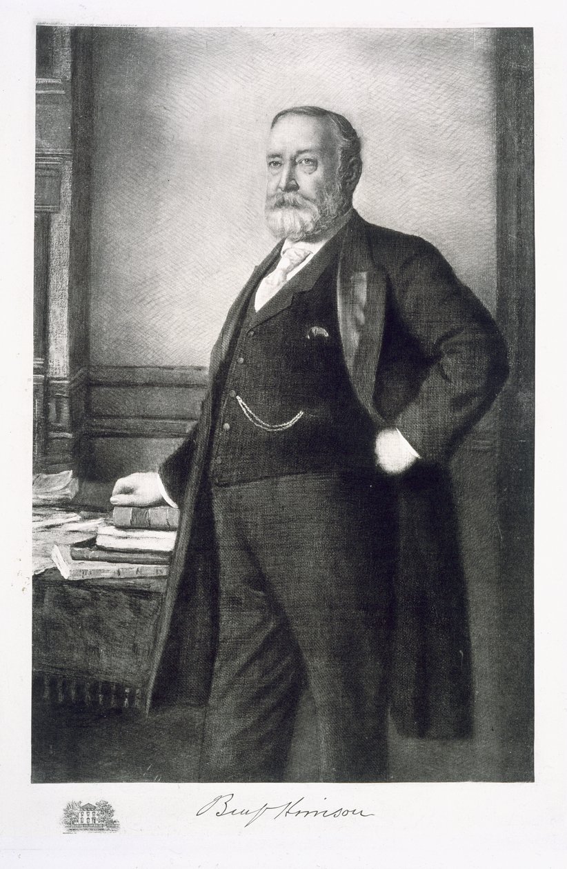 Benjamin Harrison (1833-1901), 23. Präsident der Vereinigten Staaten von Amerika, veröffentlicht 1901 (Photogravur) von American School