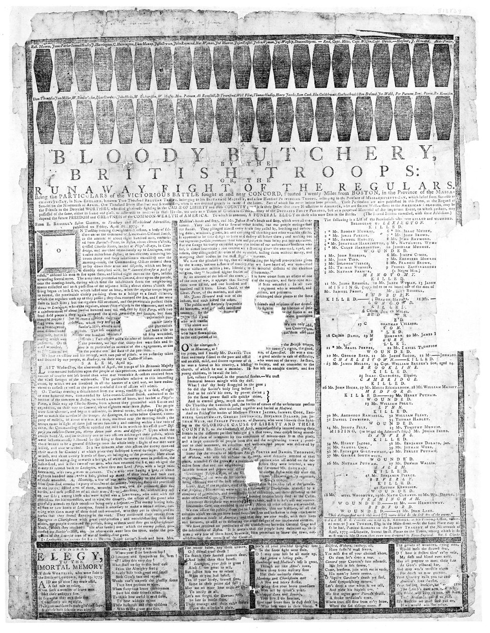 Blutiges Gemetzel der britischen Truppen, Salem 1775 von American School