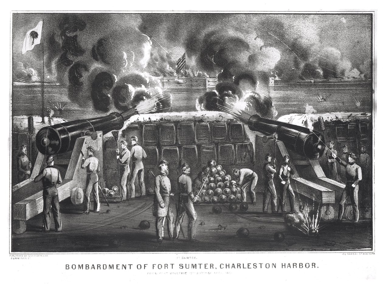 Bombardierung von Fort Sumter, Charleston Harbour von Fort Moultrie, 12. und 13. April 1861, veröffentlicht von Currier und Ives von American School