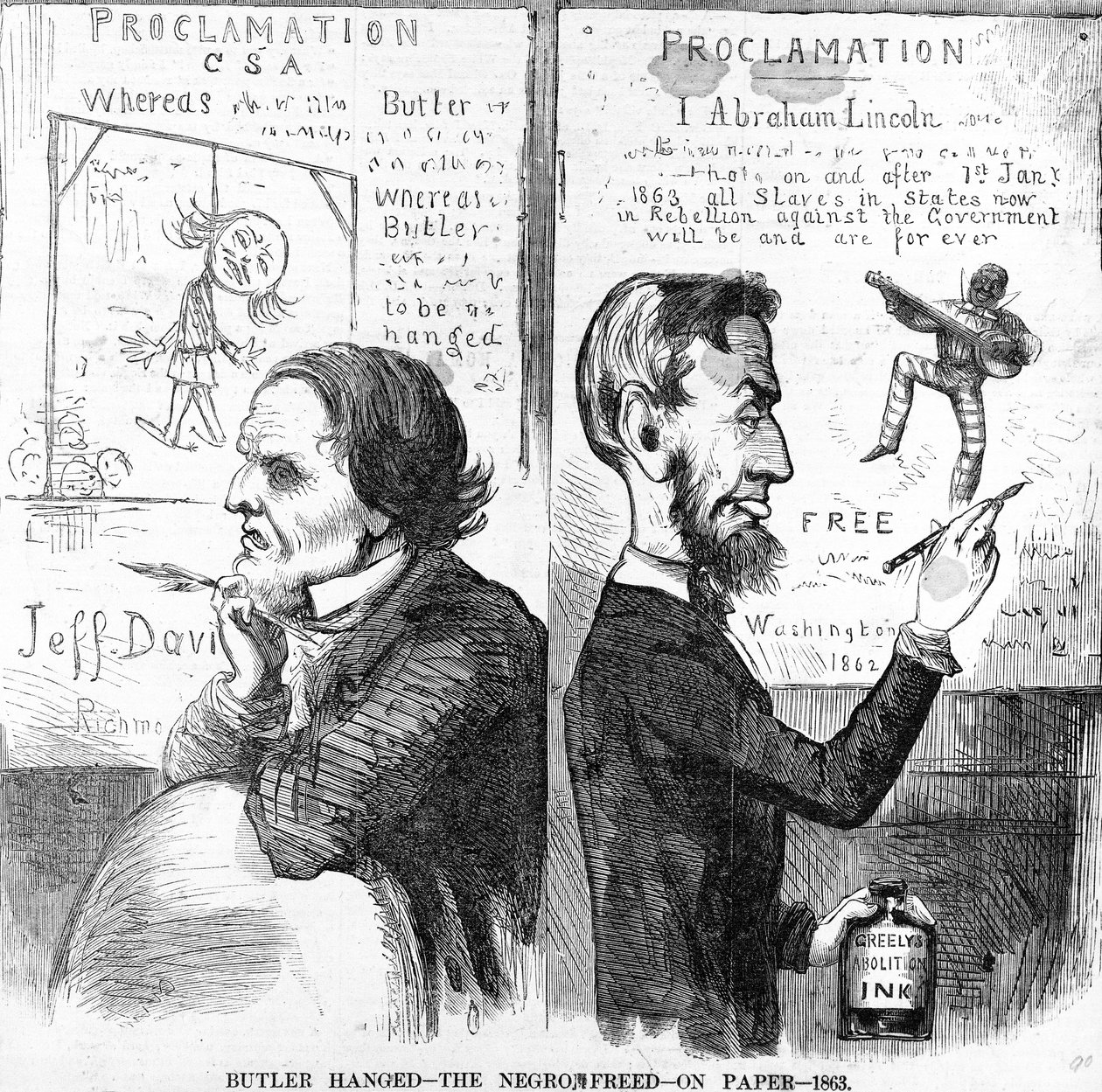 Butler gehängt, der Neger frei, auf Papier, 1863 von American School