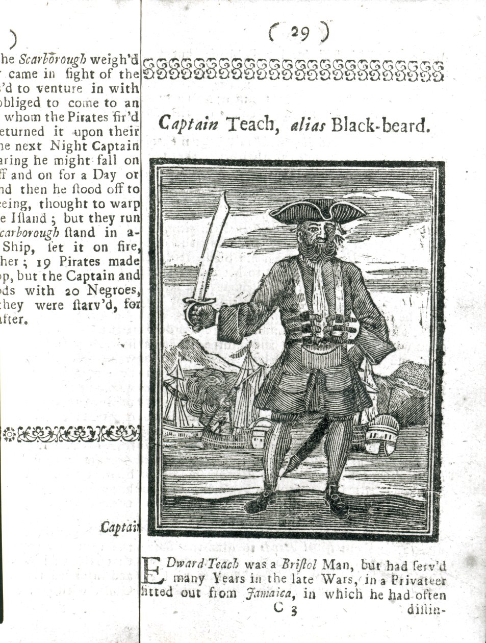 Captain Teach, Alias Black Beard, aus Geschichte und Leben aller berüchtigten Piraten und ihrer Besatzungen, London, 1725 von American School