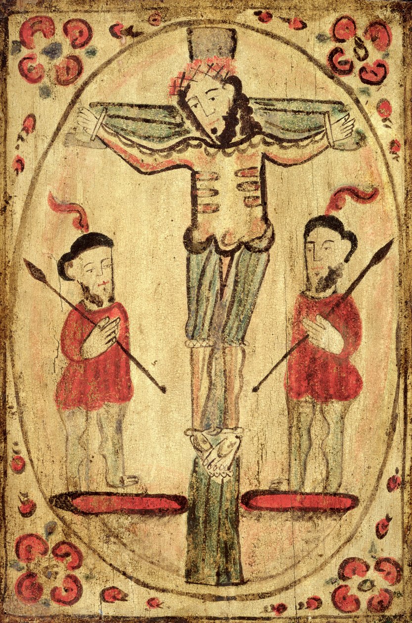 Christus am Kreuz und zwei Figuren von American School