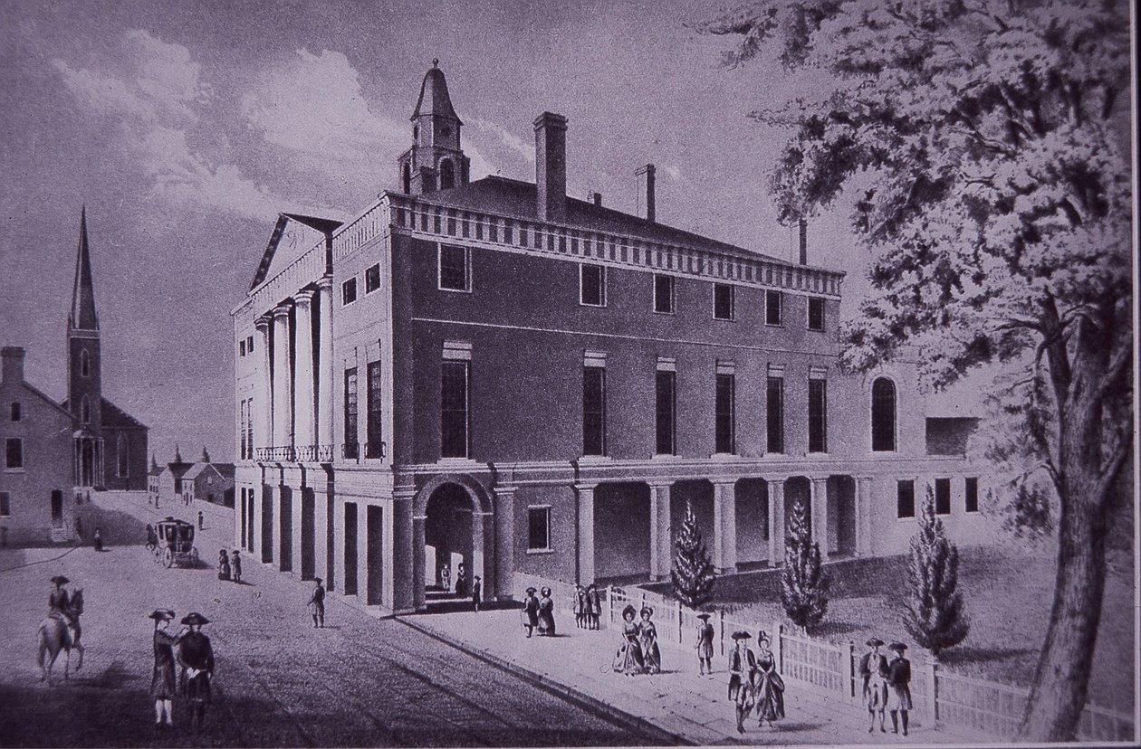 Rathaus, Wall Street, New York City im Jahr 1790 (Stich) von American School