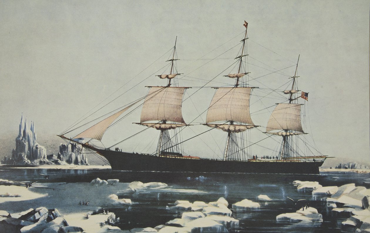 Klipperschiff, Red Jacket - Im Eis vor Kap Hoorn, auf ihrer Passage von Australien nach Liverpool, August 1854, veröffentlicht 1855, Currier & Ives von American School