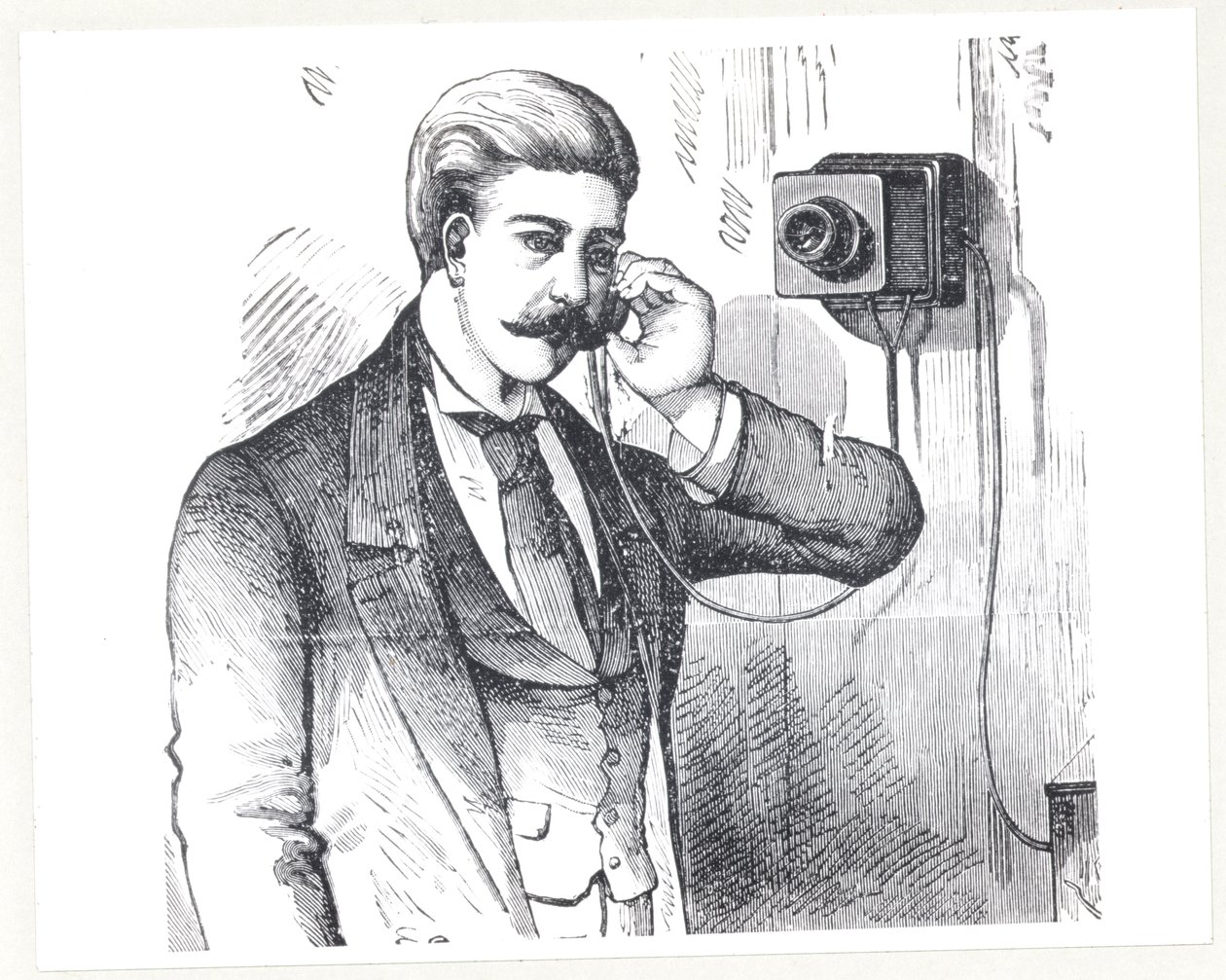 Kondensator-Telefon in Gebrauch, aus The Electric Telephone von George Bartlett Prescott, 1890 von American School