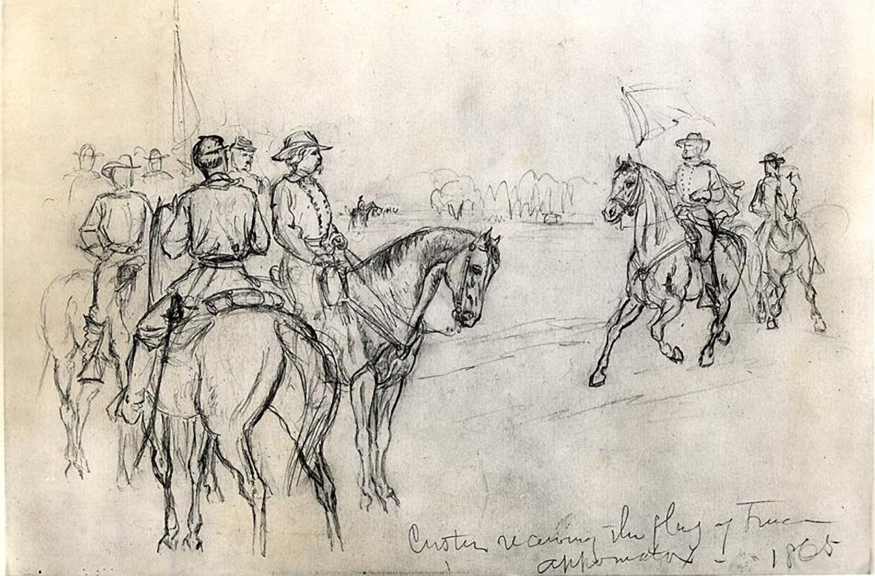 Custer erhält die Freiheitsflagge, Appomattox, 1865 von American School