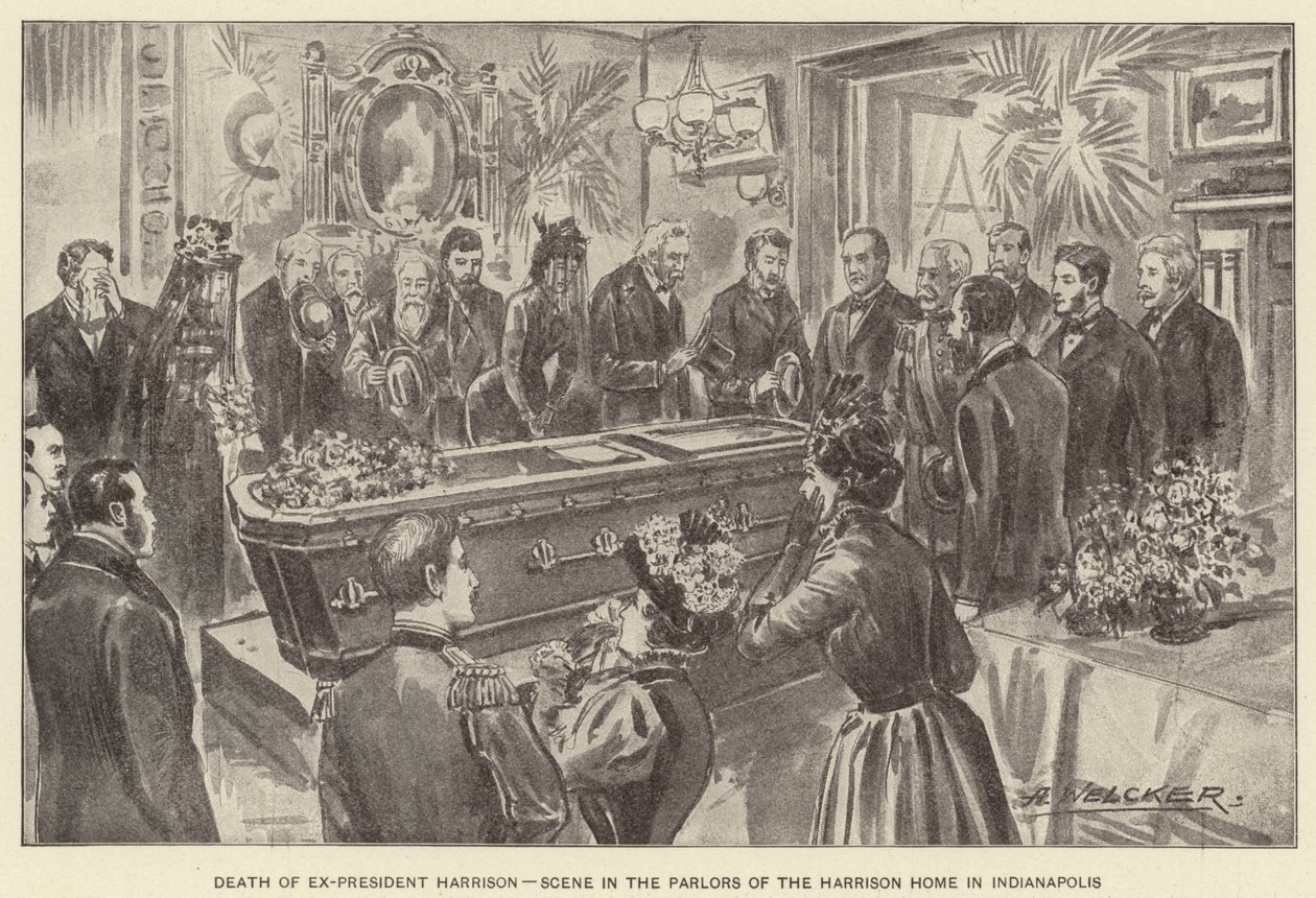 Tod des Ex-Präsidenten Harrison, Szene in den Salons des Harrison-Hauses in Indianapolis von American School