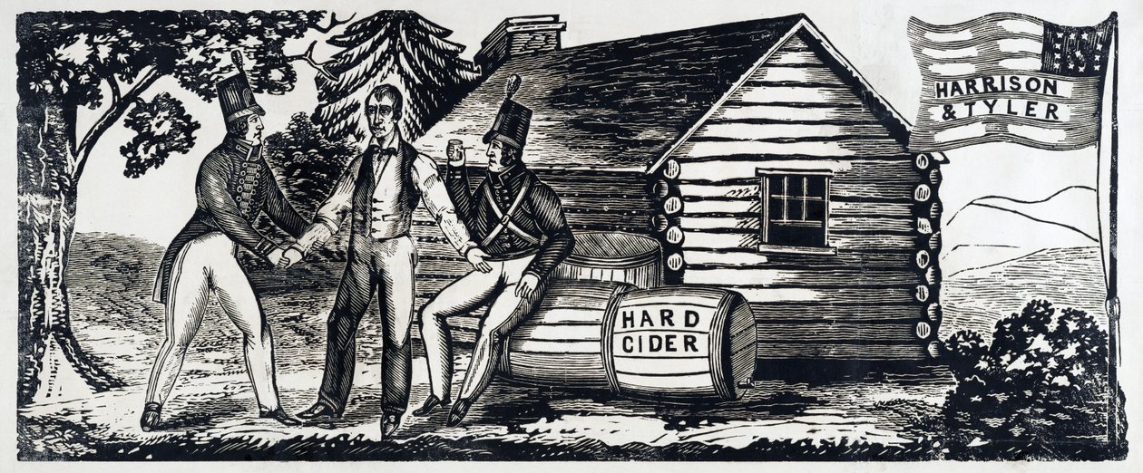 Emblem für die Harrison & Tyler Präsidentschaftskampagne 1840, veröffentlicht 1840 von American School