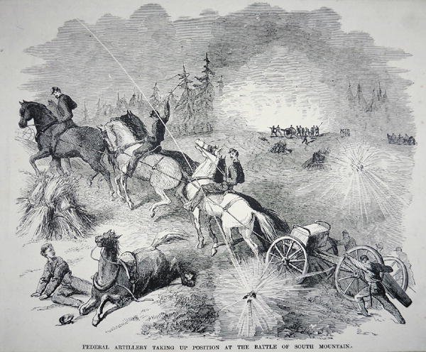 Bundesartillerie bezieht Stellung in der Schlacht am South Mountain, September 1862 von American School