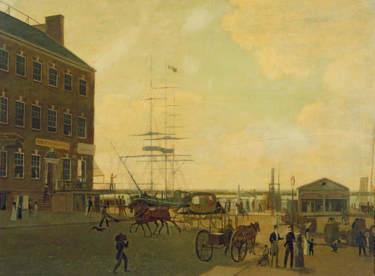 Fuß der Cortlandt Street, New York City, um 1818-49 von American School