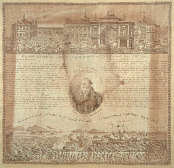 Taschentuch zur Erinnerung an die Ankunft von General Lafayette (1757-1834) im Jahr 1824 von American School