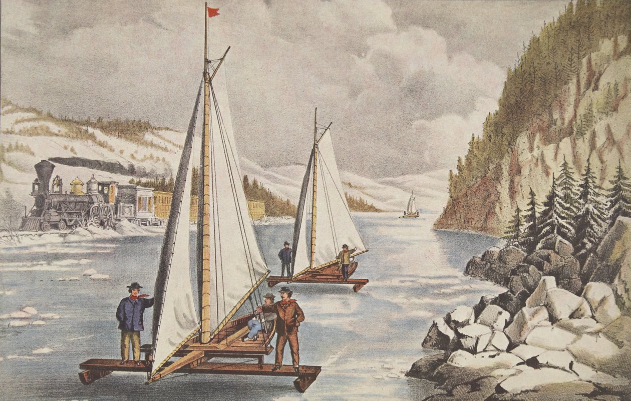 Eisbootrennen auf dem Hudson, veröffentlicht ca. 1855, Currier & Ives von American School