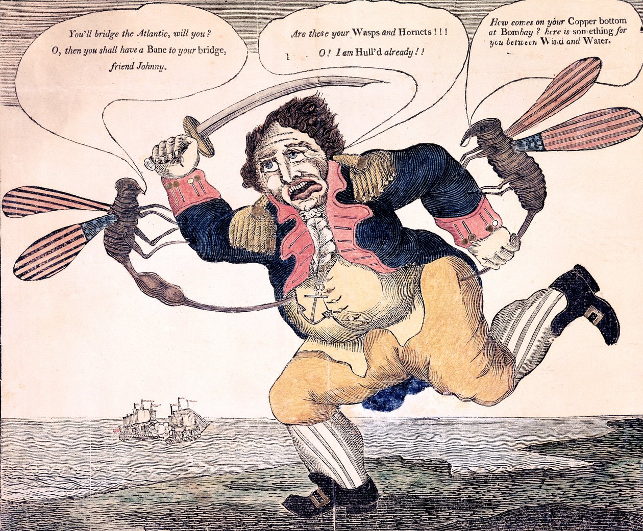 John Bull von der Wespe und Hornisse gestochen, ca. 1813 von American School