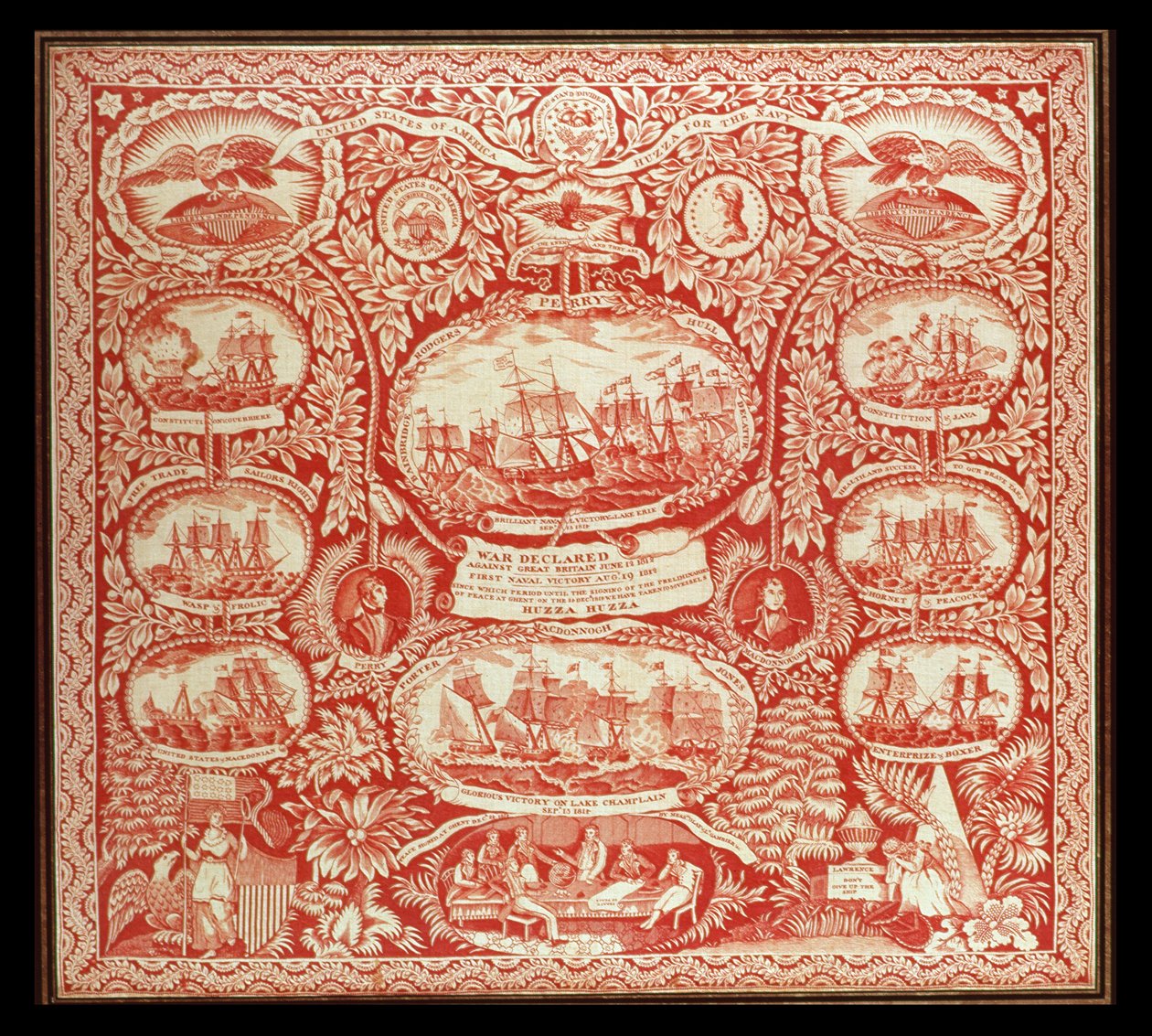 Taschentuch zur Erinnerung an die Siege des Krieges von 1812, ca. 1815 von American School