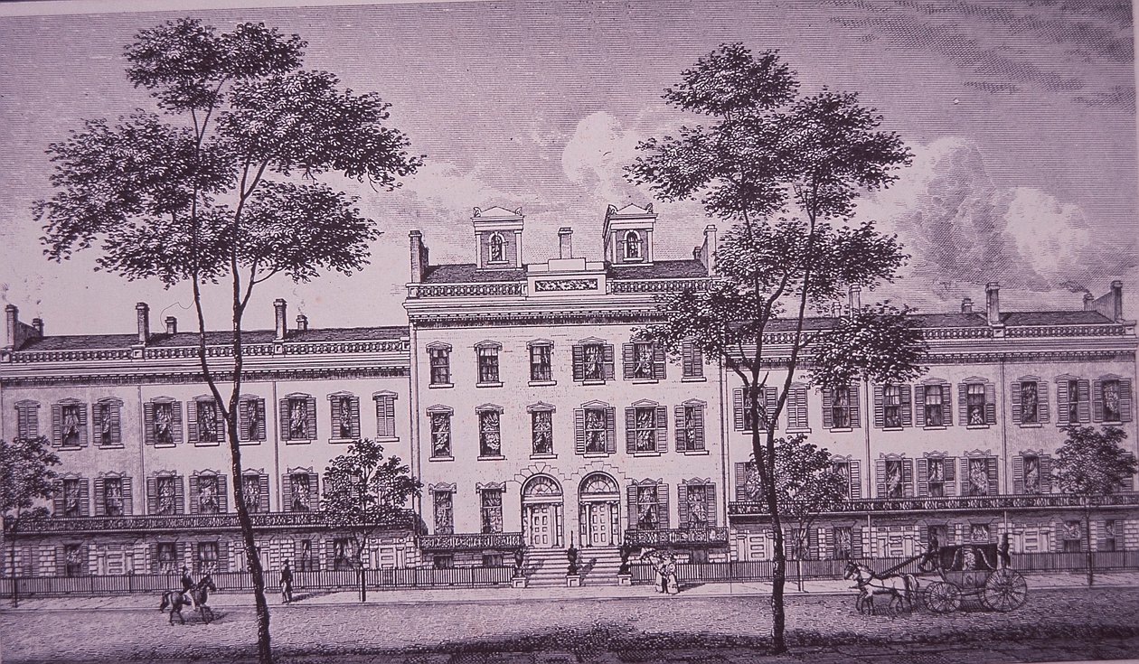 LeRoy Place im Jahr 1831, Teil der heutigen Bleecker Street in Greenwich Village (Stich) von American School