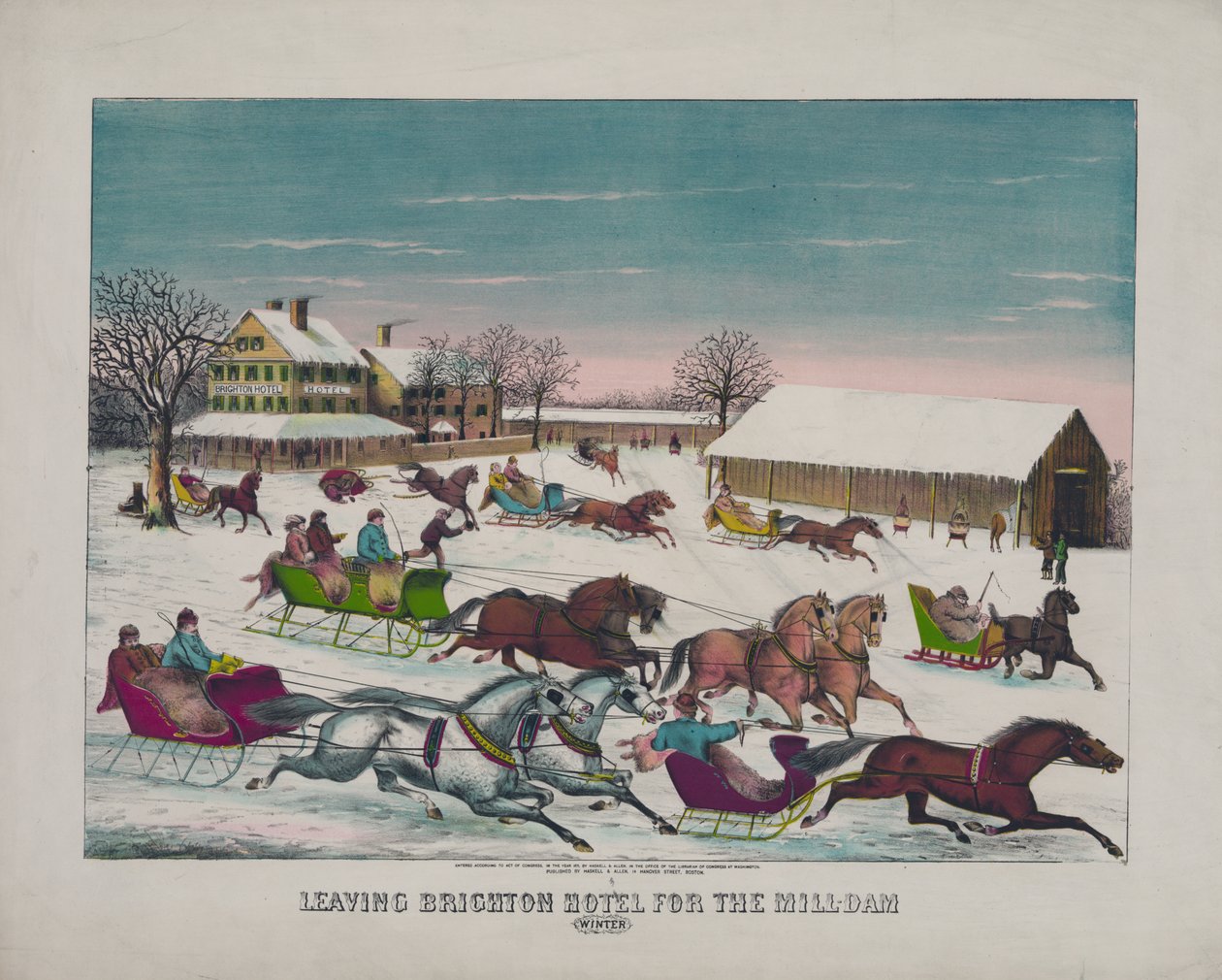 Abfahrt vom Brighton Hotel zum Mühlendamm, Winter, ca. 1871 von American School
