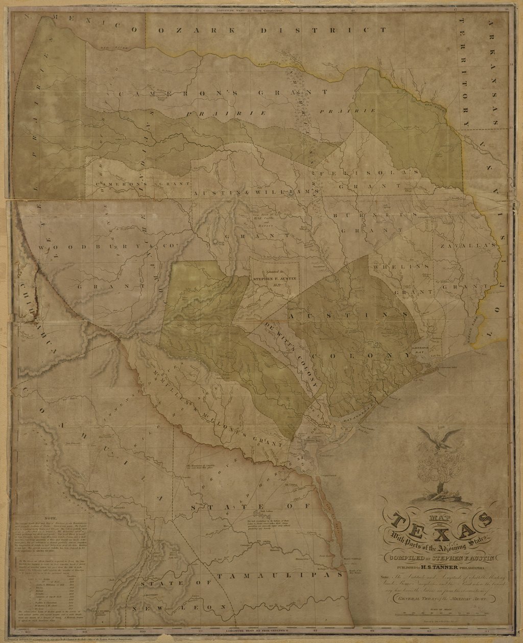 Karte von Texas mit Teilen der angrenzenden Staaten von American School