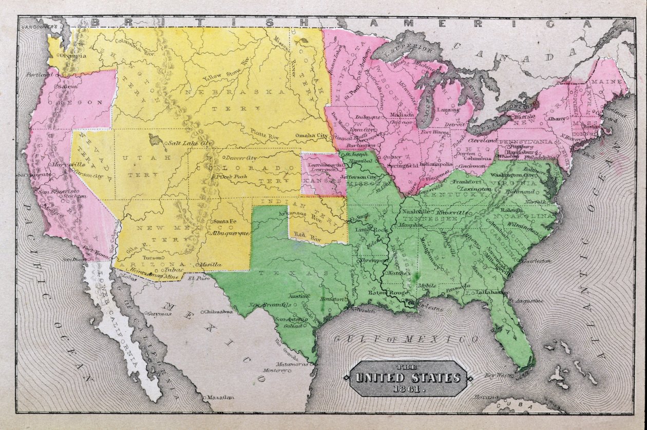 Karte der Vereinigten Staaten von 1861, aus 