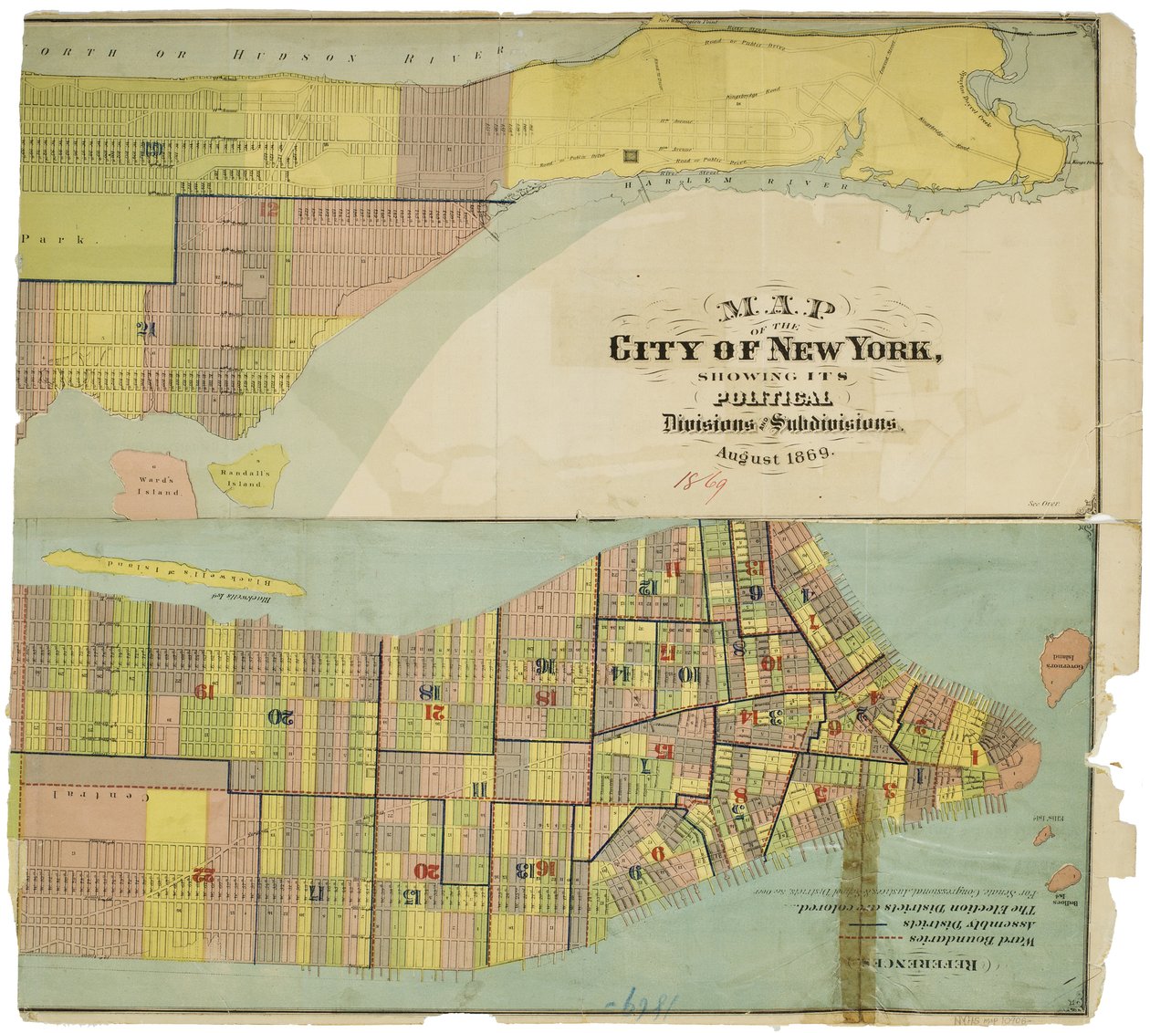 Karte der Stadt New York, die ihre politischen Abteilungen und Unterabteilungen zeigt von American School