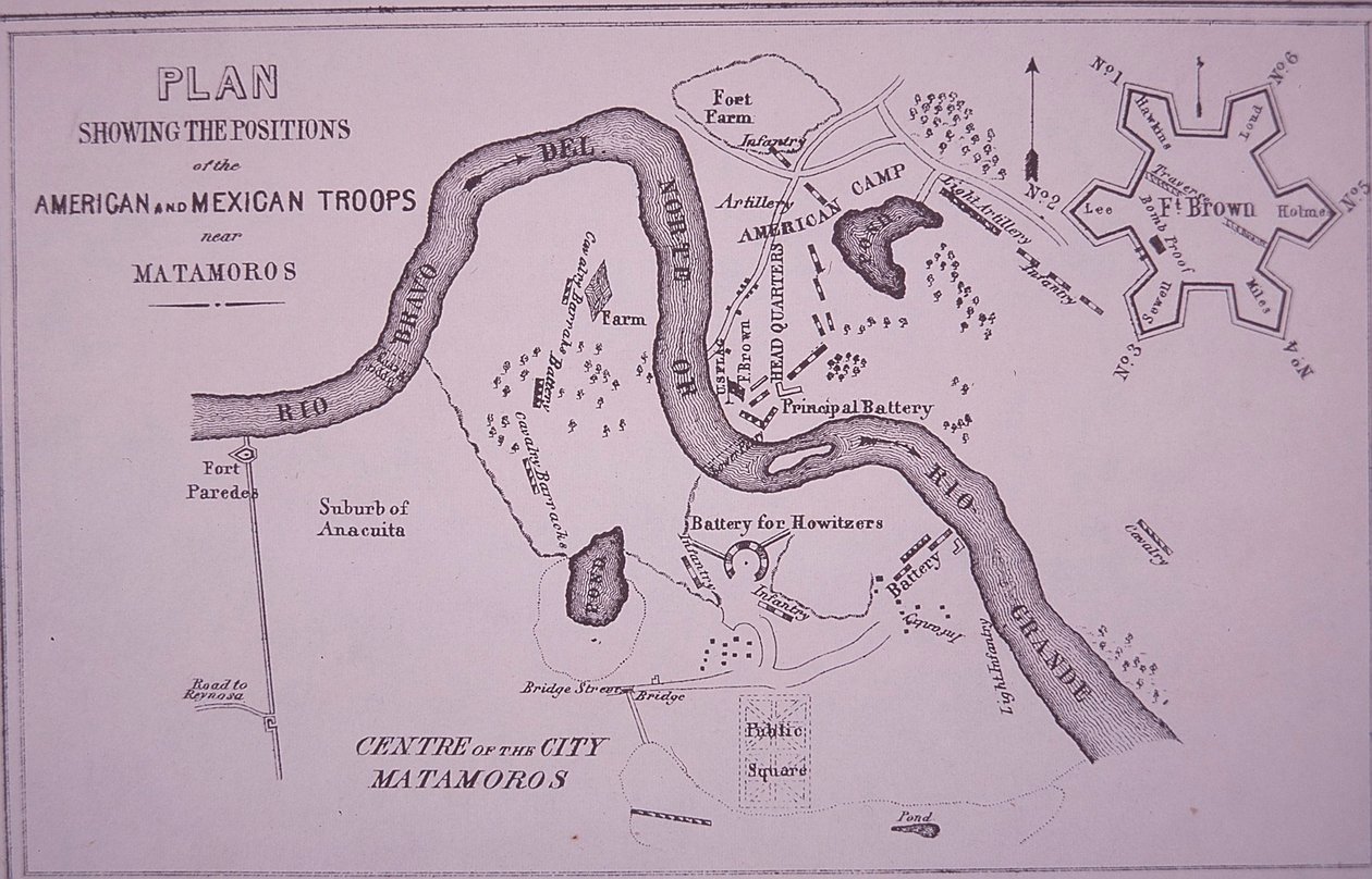 Mexikanisch-Amerikanischer Krieg (1846-48), Karte der US-Truppen in der Nähe von Rio Grande und Matamoros von American School