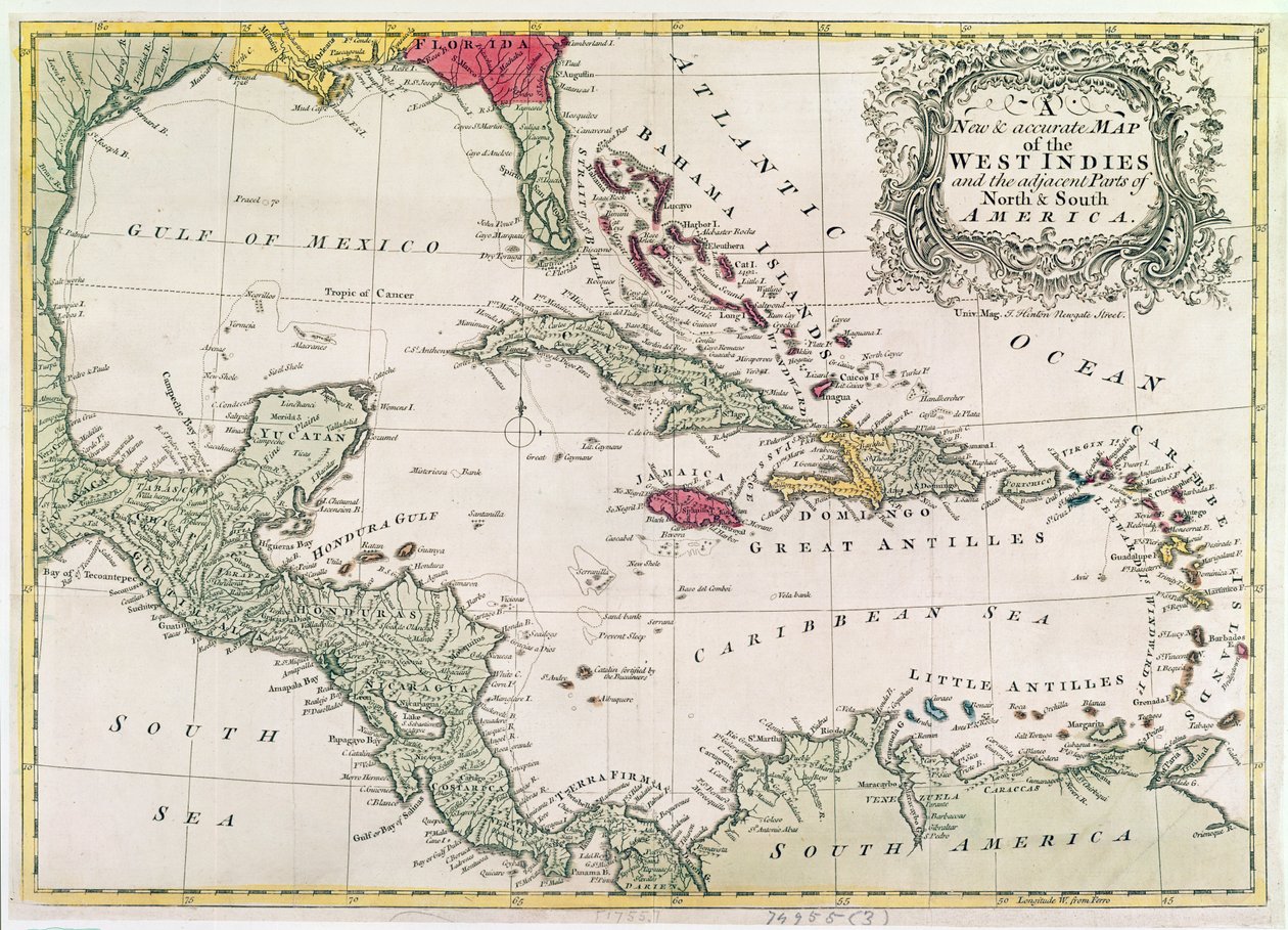 Neue und genaue Karte der Westindischen Inseln von American School