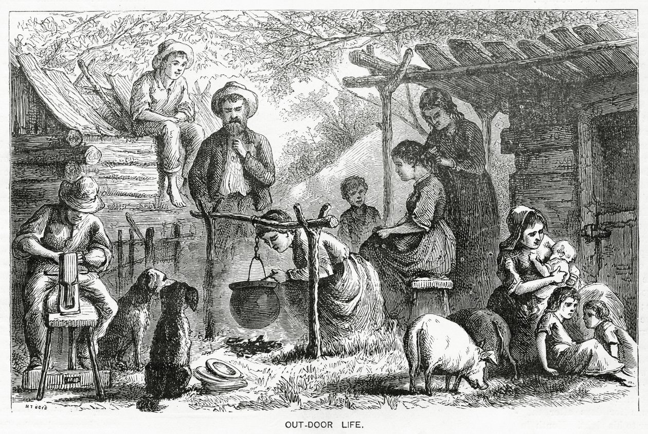 Leben im Freien, Illustration für eine Feature-Story, A Community of Outcasts, aus Appletons Journal von American School