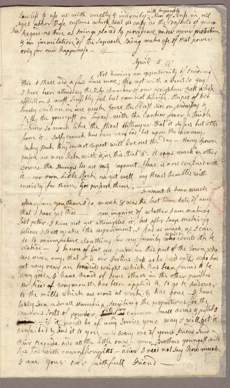 Seite 3, Brief von Abigail Adams an John Adams, 31. März - 5. April 1776 von American School