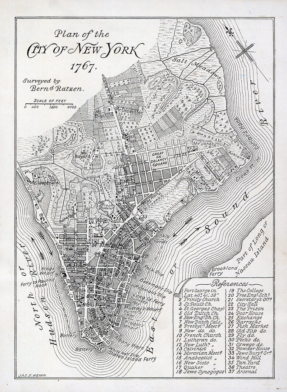 Plan der Stadt New York im Jahr 1767 von American School