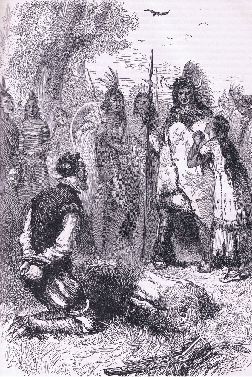 Pocahontas rettet Captain Smiths Leben, Illustration aus Cassell
